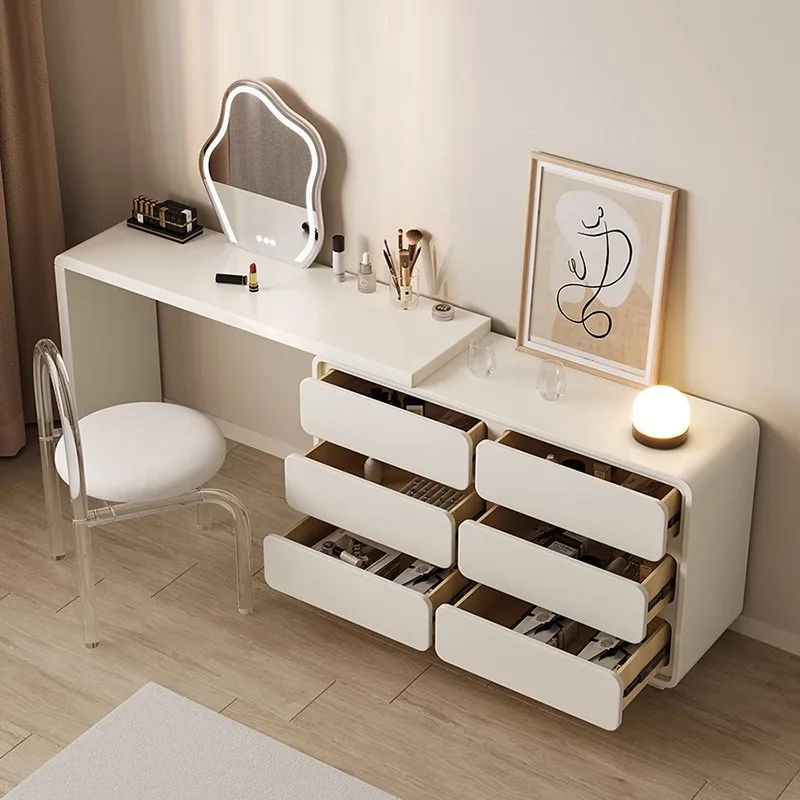 PYH light luxury cream bucket cabinet integrated dresser solid wood makeup table bedroom bay window dressing cabinet