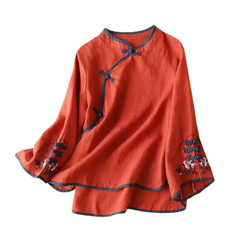 Sky02 الصينية التقليدية تانغ دعوى بلوزة المرأة التطريز القطن والكتان المعتاد طويلة الأكمام السيدات رداء علوي غير رسمي Hanfu C88Li #6