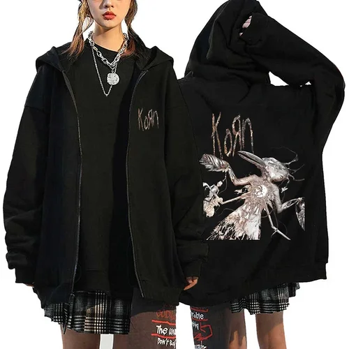 Imagen 2 del producto Korn Rock sudaderas con capucha WORLD TOUR sudaderas con cremallera Korn Rock Metal chaquetas con cremallera chaquetas de lana de gran tamaño abrigos ropa informal estilo Hip Hop
