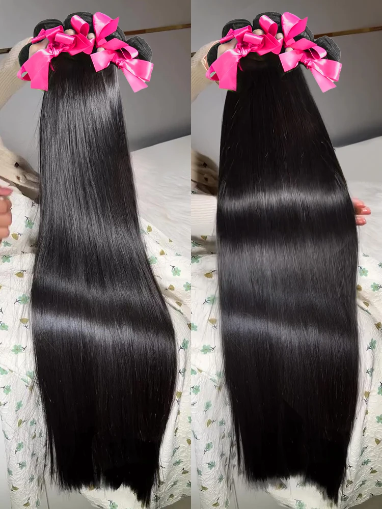 

40 Inch Raw Straight Bundles 100% Human Hair 3 4 Bundle Brazilian Black Weave Virgin Raw Unprocessed Hair Human Hair Extensions