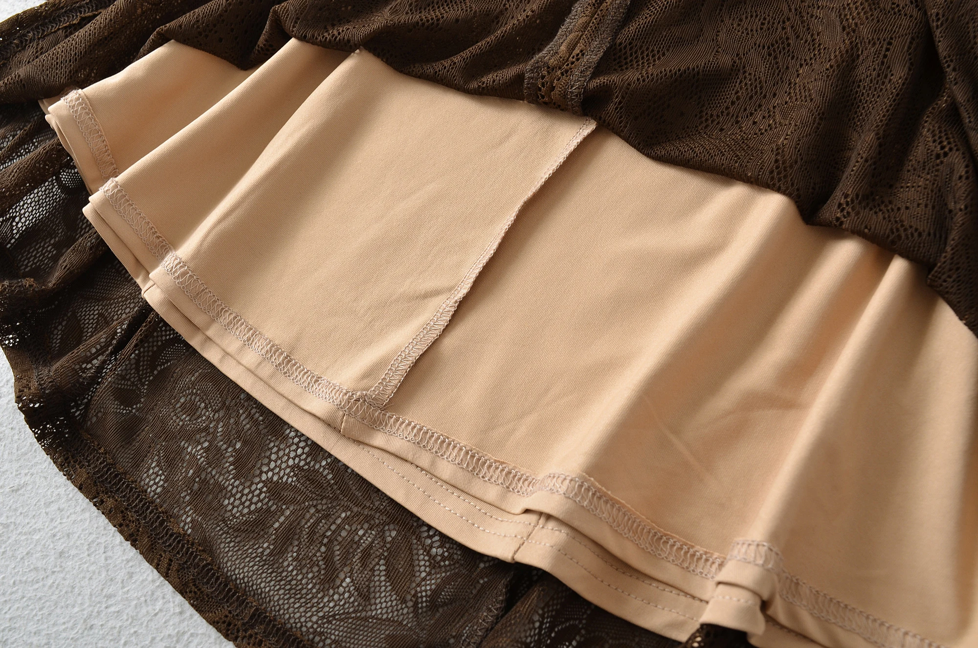 2025 Autumn Sexy Semi Sheer Lace Flare Long Sleeve Mini Dress Women Through Buttons U Collar Swing A-lined Dresses Party Robe