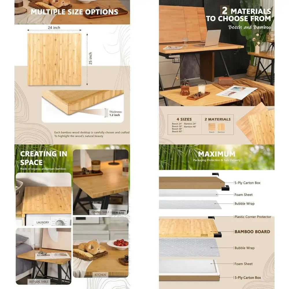 

24x25 Inch Bamboo Butcher Block, 1.2 Thick, Multipurpose Waterproof Surface for Kitchen, Office, and Dining
