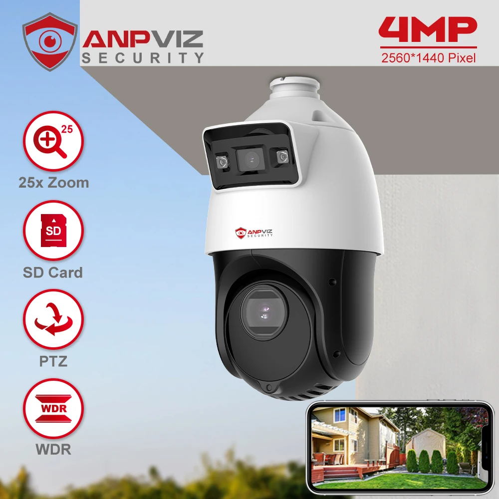 Anpviz 4MP PTZ IP Camera Outdoor Security 25X Zoom Dome POE CCTV Surveillance SD Card Audio H.265 Motion Detection