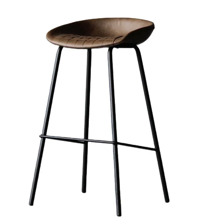 

A Luxury metal legs leather case counter high bar chairs restaurant hotel modern industrial style bar