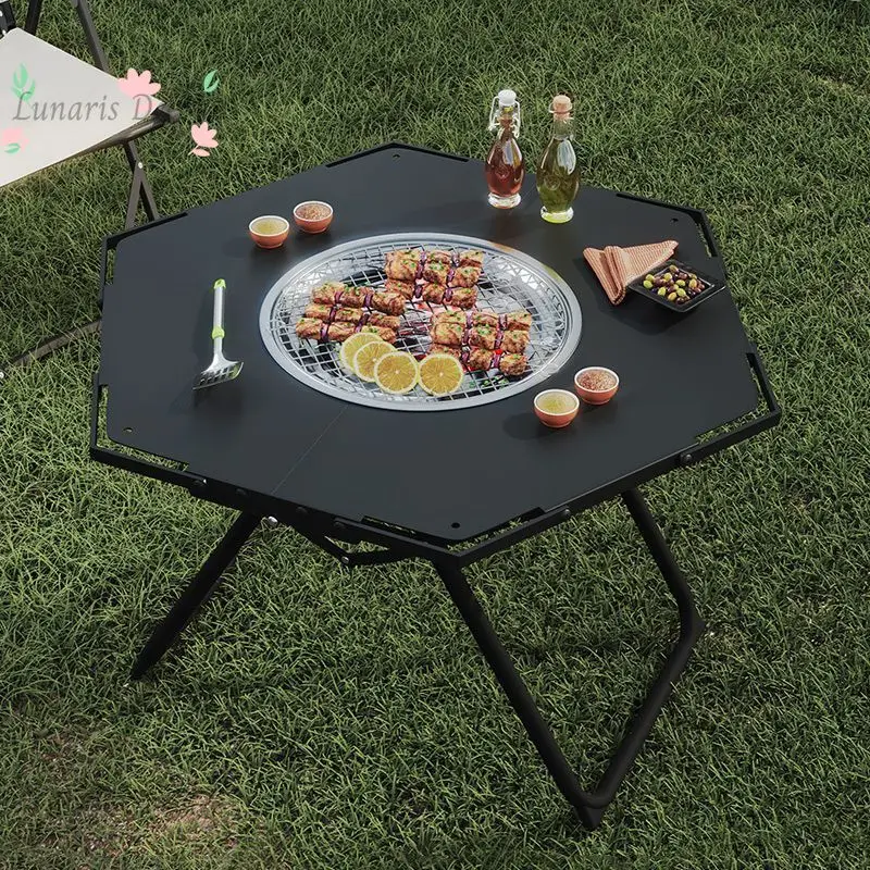 Outdoor foldable tea table camping stove making tea barbecue carbon roast household folding table portable installation