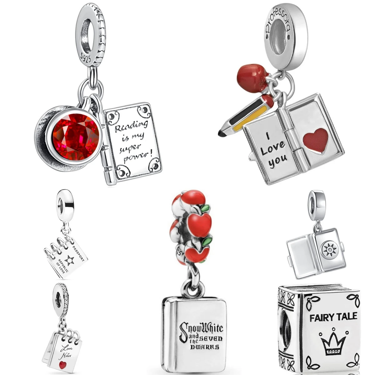 Beautiful 925 Sterling Silver Pencil Books Coffee Charms DIY Dangle Bead Fit Original Pendant Bracelet Fashion Jewelry