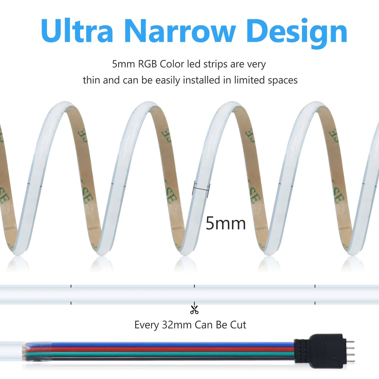 DC 12V 24V RGB COB LED Strip Narrow Version 5MM 576LEDs/M High Bright Dotless Home Decor Led Tape Diode Flexible Ribbon Rope