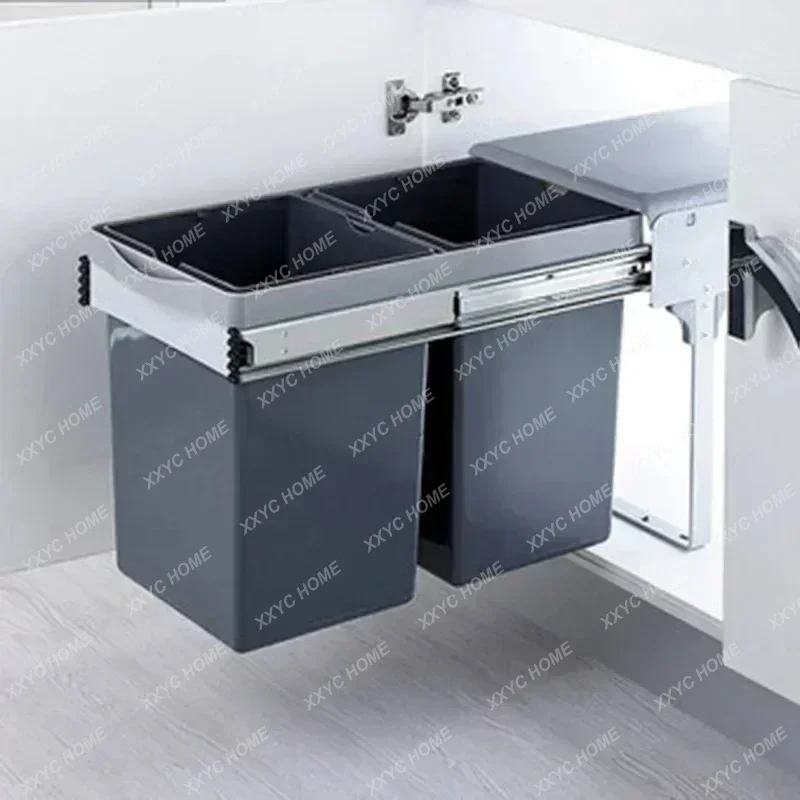 Kitchen Under Sink Cabinet Trash Can Hidden Big Compartment Plastic Trash Can Sink Sorting Rectangle Cubo Basura Kitchen Items