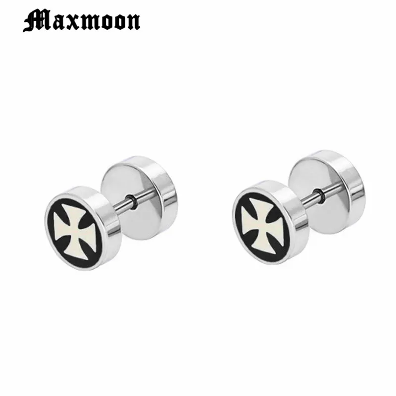 Maxmoon – boucles d'oreilles croix en acier inoxydable pour hommes, Style Punk Rock, bijoux