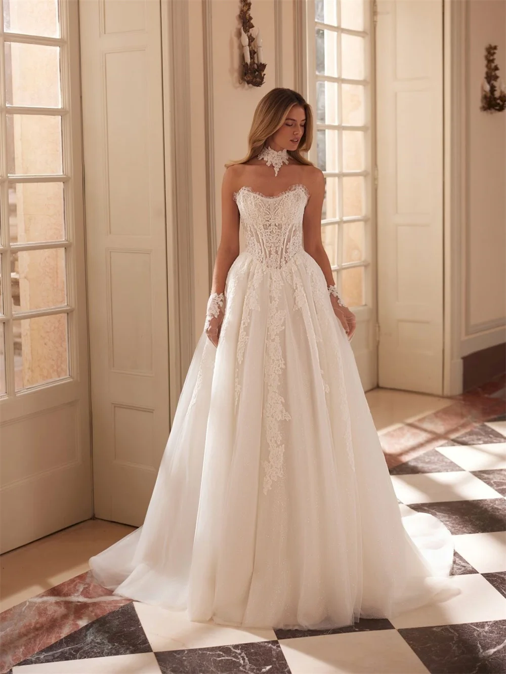 Tokyo Lace Corset Bodice A Line Wedding Dress High Neck Choker Tulle Formal Evening Gown Sweetheart Church Ceremony Skirts 2026