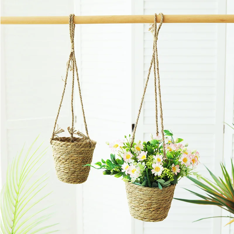 Rattan Woven Hanging Basket Home Decor Moon Shape Display Shelf With Star Wood Floating Wall Mounted Shelves Crystal Stone Rack