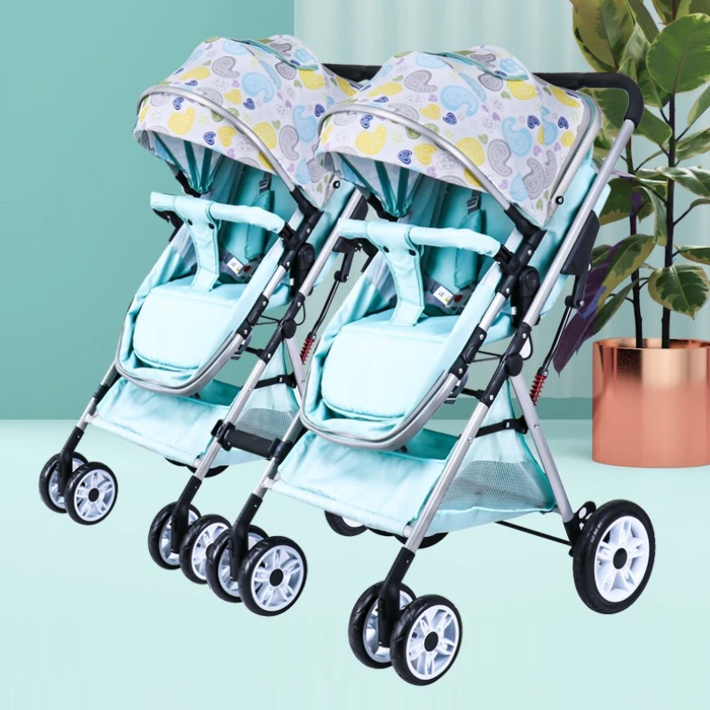 

Twin Baby Stroller with Detachable Dual Seats One Hand Fold 3D Shock Absorbing Wheels and Reversible Reclining Design