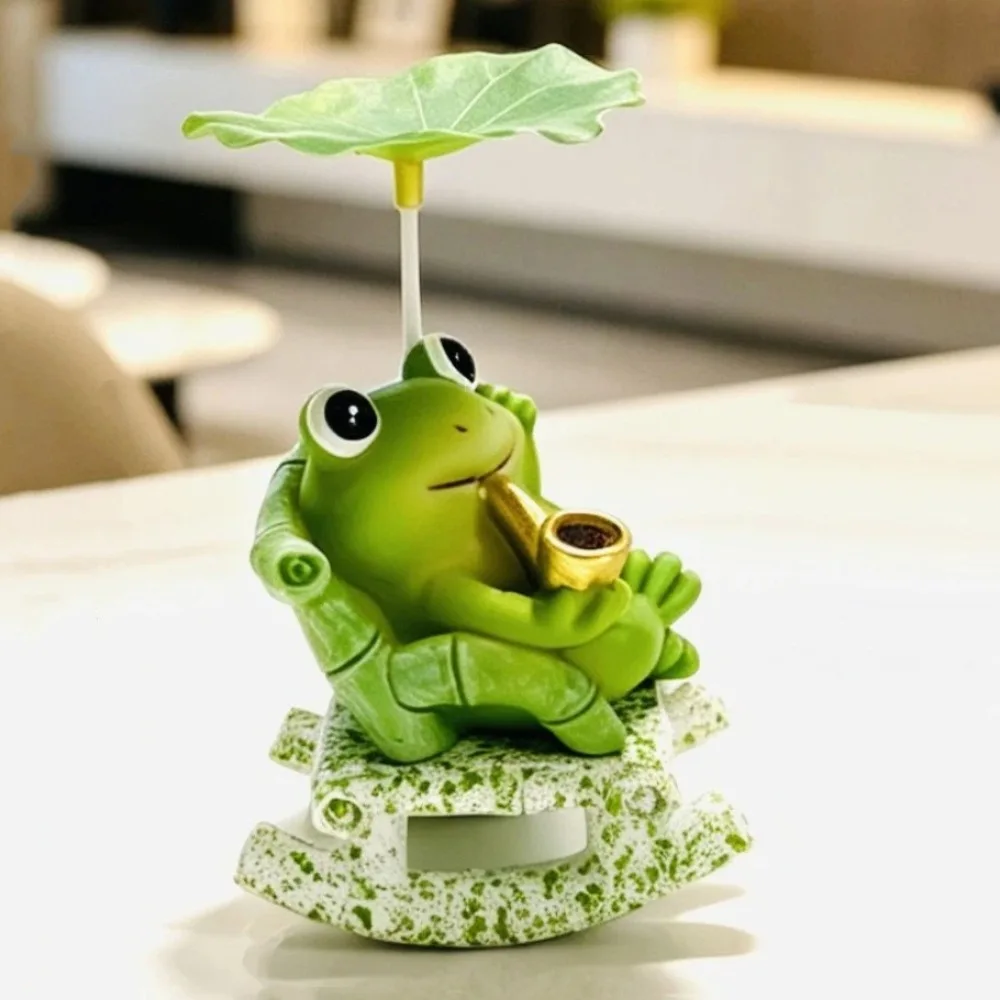 Funny Cute Cartoon Frog Rocking Chair Ornament Lotus Leaf Rocking Bobble Chair Decor Resin Desk Ornament Gift Giving