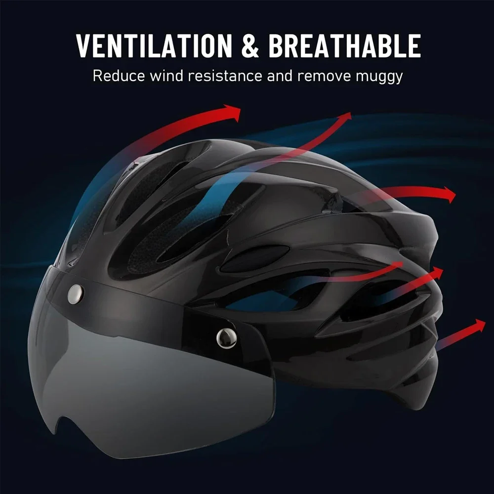 Casque de vélo léger réglable pour adulte, casque de vélo avec feu arrière et poignées, lunettes magnétiques amovibles, vélo de montagne et de route