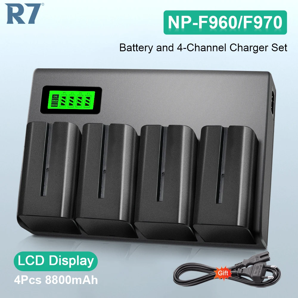 

R7 NP-F960 F970 Camera Battery 8800mAh + LCD Fast Charger for Sony NP F930 F970 F960 F990 F550 F570 QM91D CCD-RV100