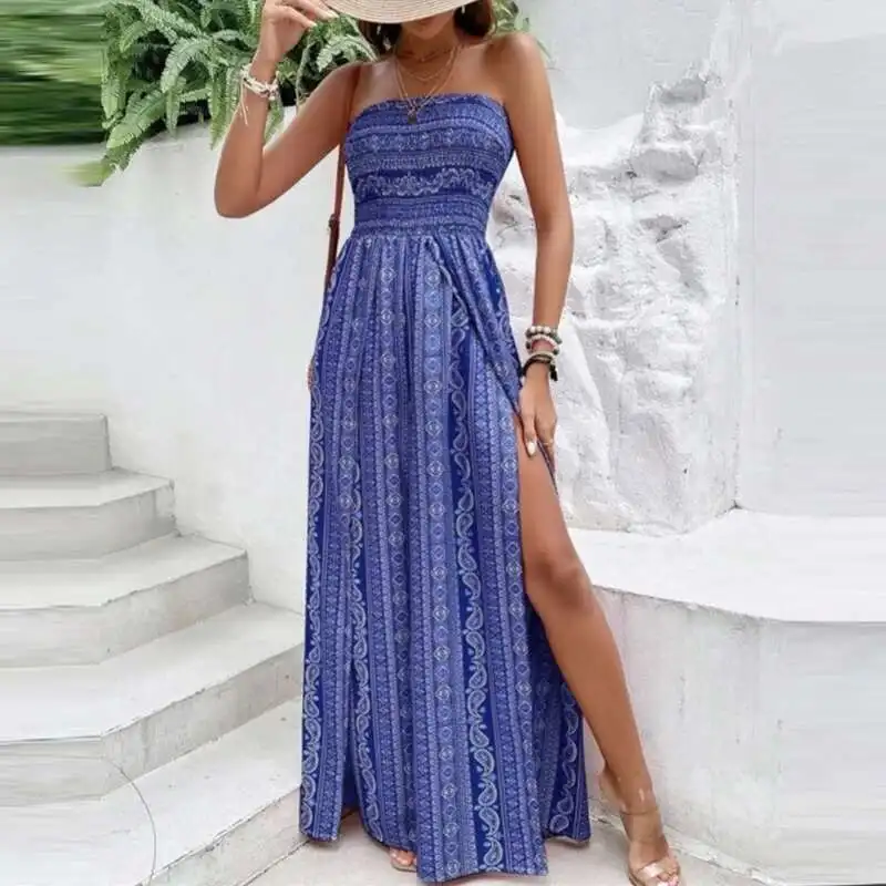 Casual Bohemian Hohe Taille Lange Hosen Strampler Neue Sommer Liebsten Gedruckt Frauen Overall Mode Off Schulter Breite Bein Overall