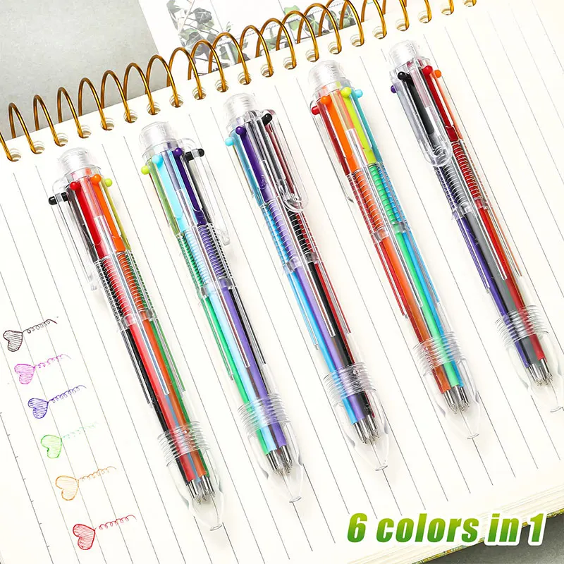 40 Pcs South Korean Creative Stationery Lovely Multi-color Ball-point Pen Rod Multifunctional Press Ink Color or 6