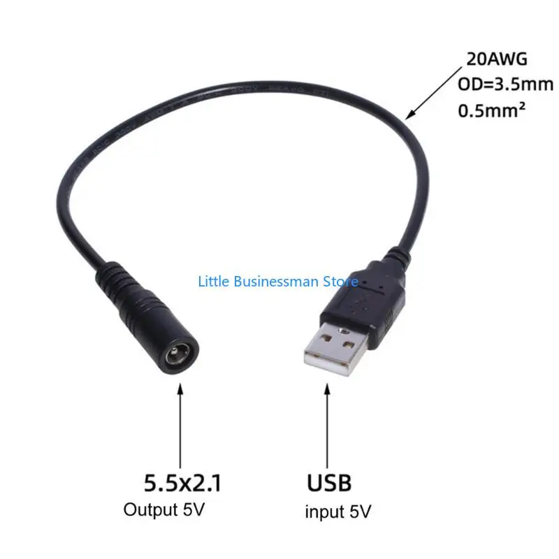 30 USB-auf-DC-5,5 x 2,1 mm 5-V-Stromkabel, Stecker auf Buchse, USB-Hosenstecker, Ladekabel für kleine Lüfter, Router – Detail 5