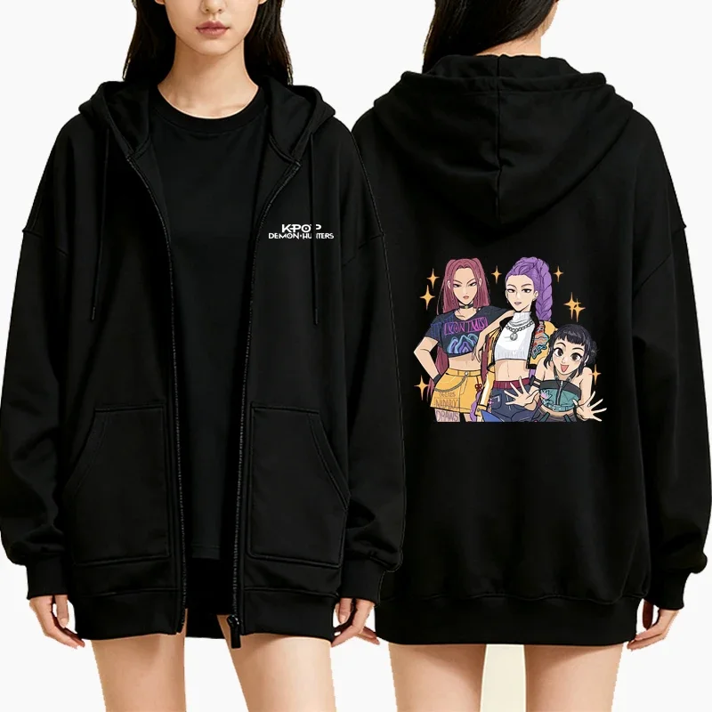Kpop شيطان الصيادين الجرافيك مقنعين زمم النساء الرجال موضة خمر عادية Harajuku معطف الصوف الهيب هوب جاكيت زيبرا بلوزات #5