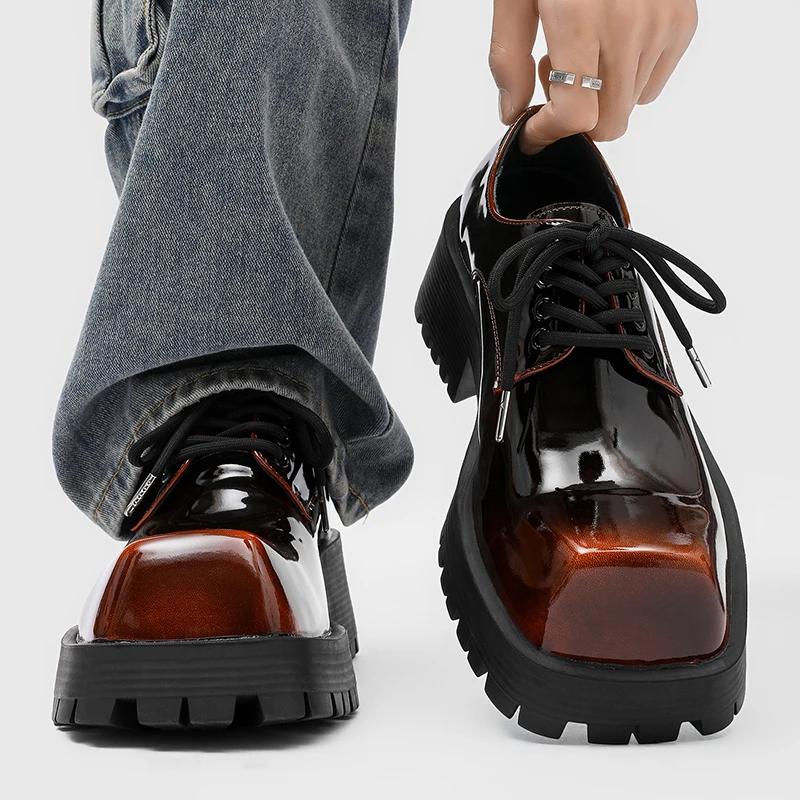 

Men's thick soled leather shoes Luxury designer style Work Business Office fashion party 38-46 Casual lace up derby shoes