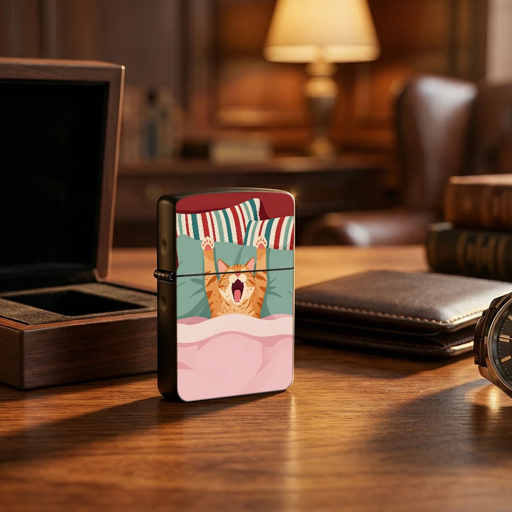 Vintage Collectible Lighters - Flip Top Lighter Yawning Orange Cat
