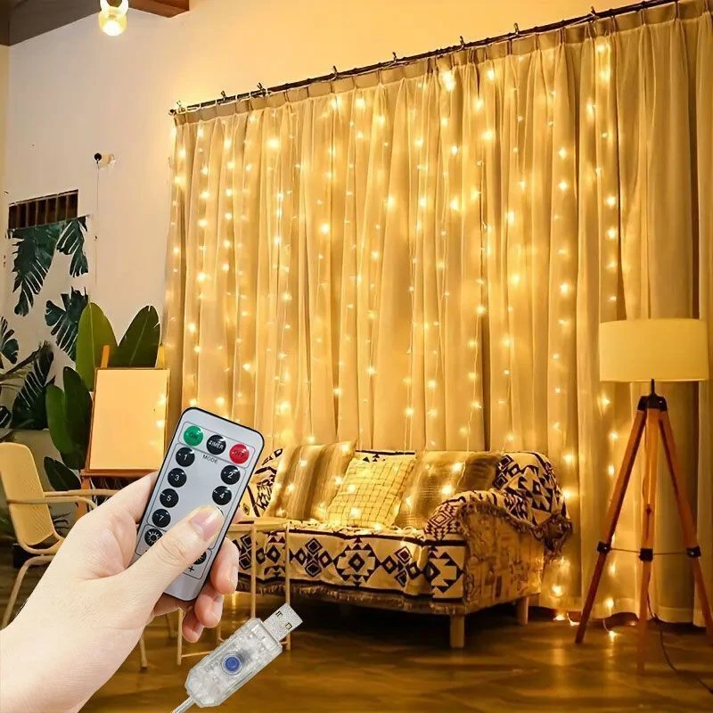 

USB Curtain String Lights 8 Modes Fairy Light Bedroom Home Xmas Tree Garland Light Wedding Party Christmas Holiday Decor