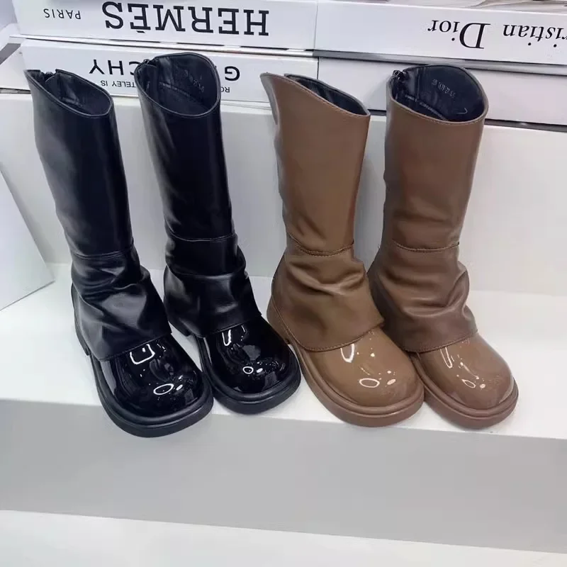 Botas de neve de plataforma macia para joelho para meninas, sapatos de princesa para crianças, moda, novo, outono