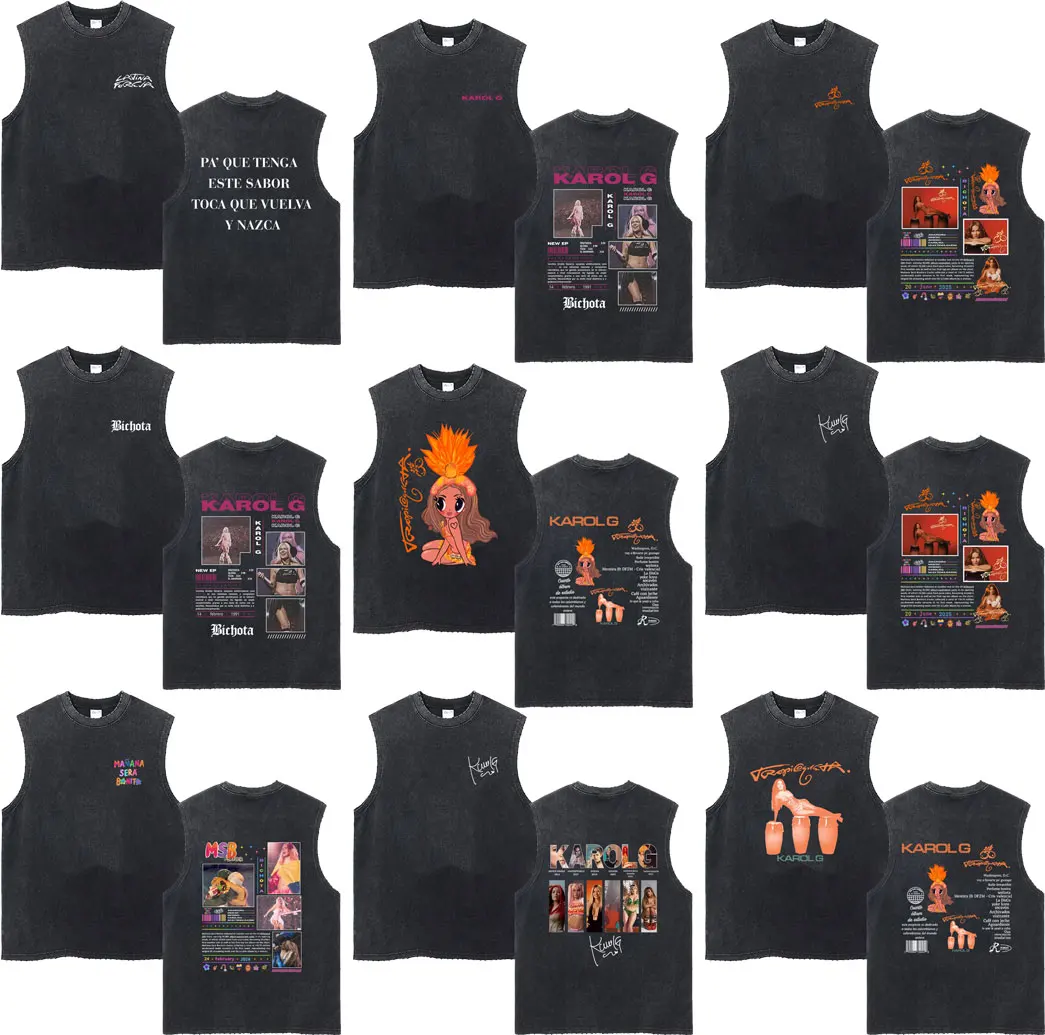

Hot Singer Karol G Tropicoqueta 2025 New Album Washed Tank Tops Men's Women Clothing Fashion Hip Hop Oversized Vest Streetwear