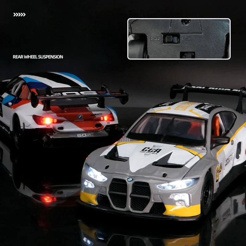 CCA Simulation 1:32 Scale BMW M4 GT3 Super Car Model Sound Light Collective Miniauto Voiture Toys for Kids Home Decoration