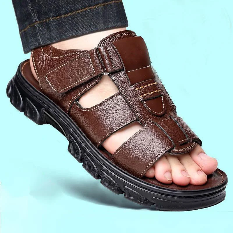 2023 Casual Summer Beach Shoes For Men Genuine Leather Sandals Cow Leather Slippers Soft Soled Non-slip Sandalias Zapatos Hombre