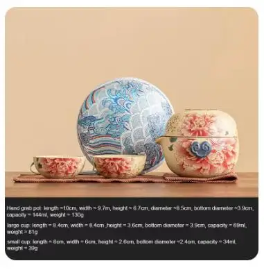Hand Drawn Floral Ceramic Teaware Set Portable Travel Tea Set Outdoor Camping Kung Fu Tea Set 1 Pot 3 Cups Tea Brewing Utensils