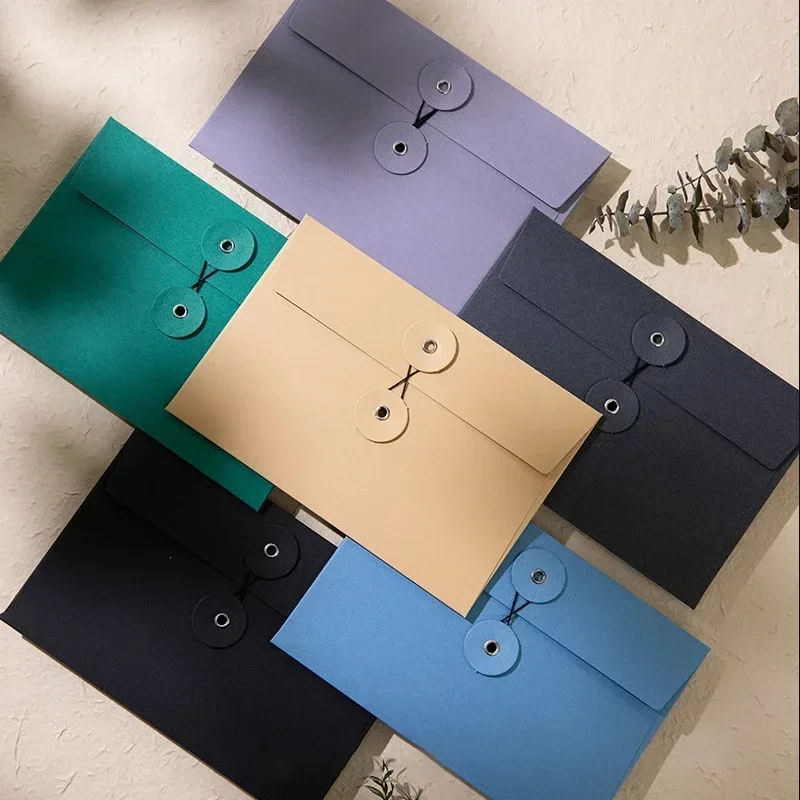 

Kraft Paper Envelope with Button String Tie Vintage Ticket Photo Storage Bag Retro File Documents Bag Greeting Card Cover Office