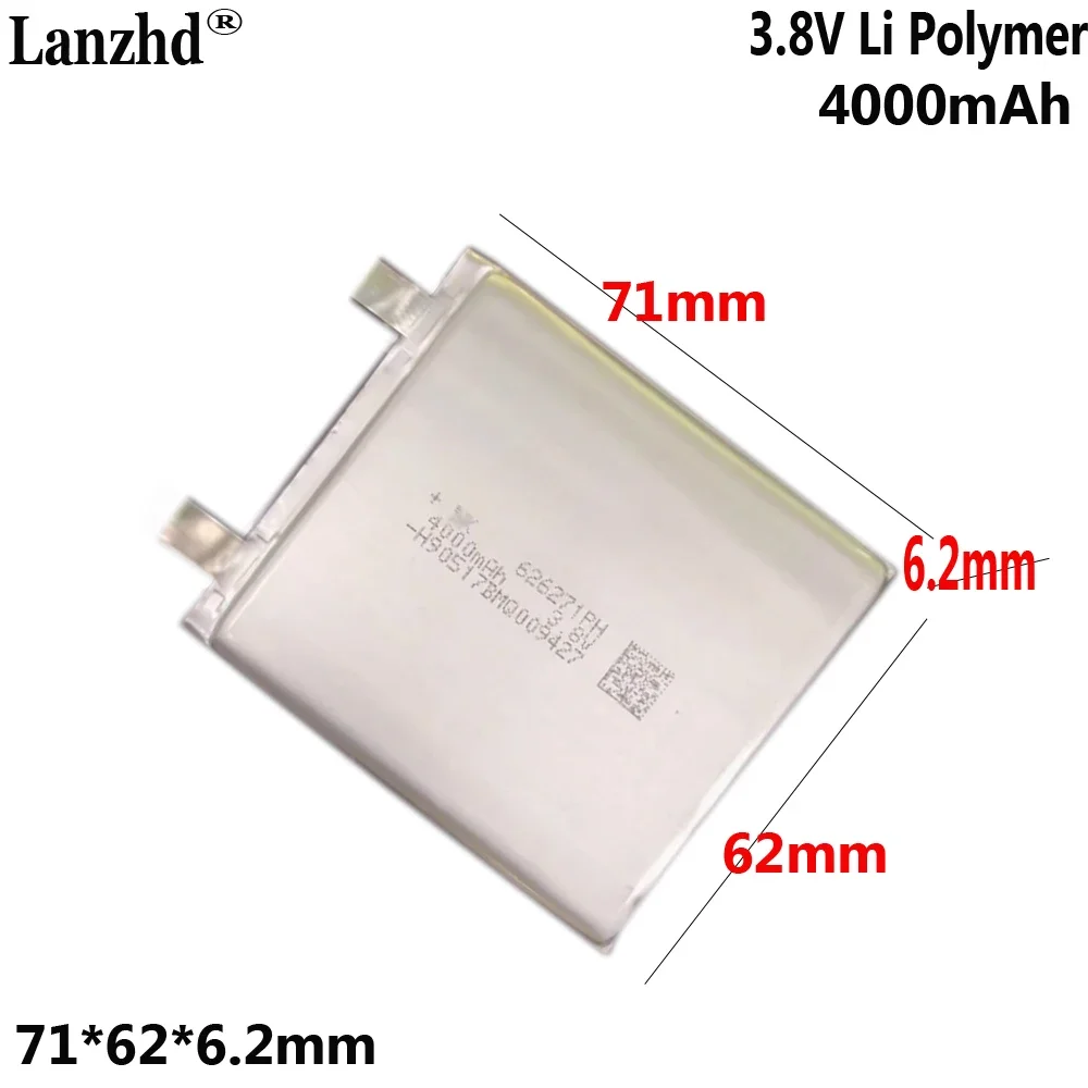 Batterie rechargeable polymère Li 3.8V, pour téléphone portable, batterie externe, clavier sans fil, dispositif d'aspiration, 626271, 4000mAh