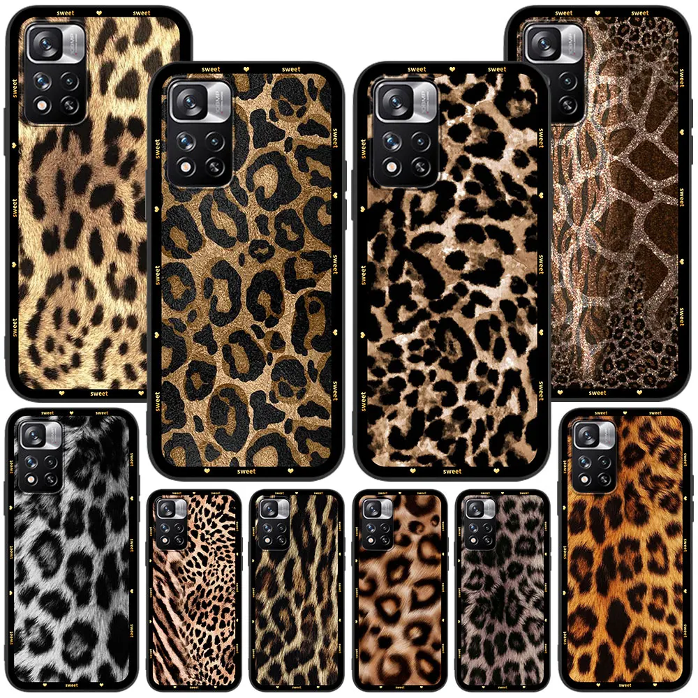 Case for Xiaomi Redmi Note 12 9S 8 10 11 Pro 10C 9C 9A 8T 8A 10S 11T 11E 9T 9i Black Silicone Phone Cover Animal Leopard Print