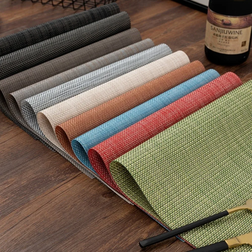 New Washable Woven Table Mats Solid Color PVC Weave Western Food Mats Heat Resistant Durable Fabric Coaster Kitchen