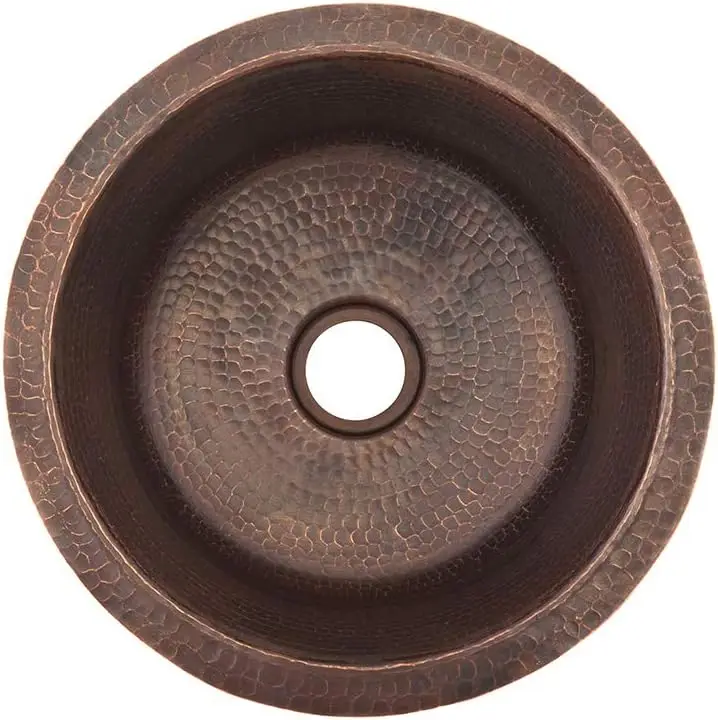 Br14Db2 14-Inch Universal Round Hammered Copper Bar Sink With 2-Inch Drain Size, Oil Rubbed Bronze