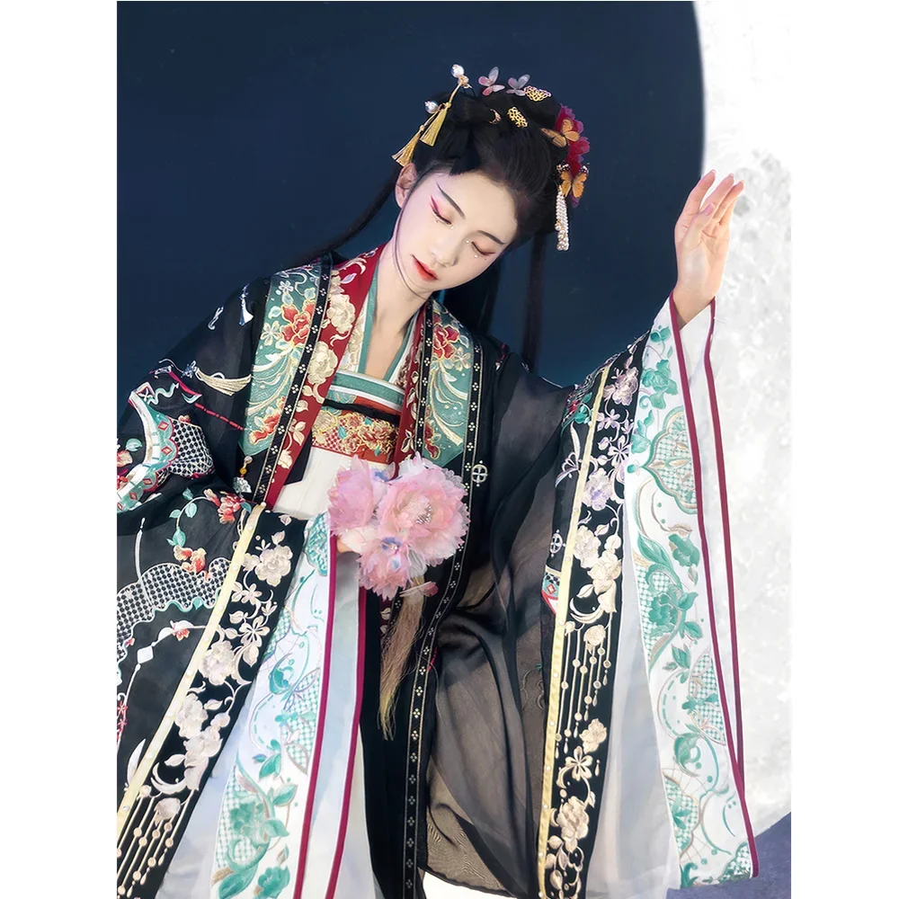 HanshangHualian Biyue Space Black Chinese Traditional Dress Hanfu Robe Women Fairy Couple Original Full Chest Set Autumn Clothes