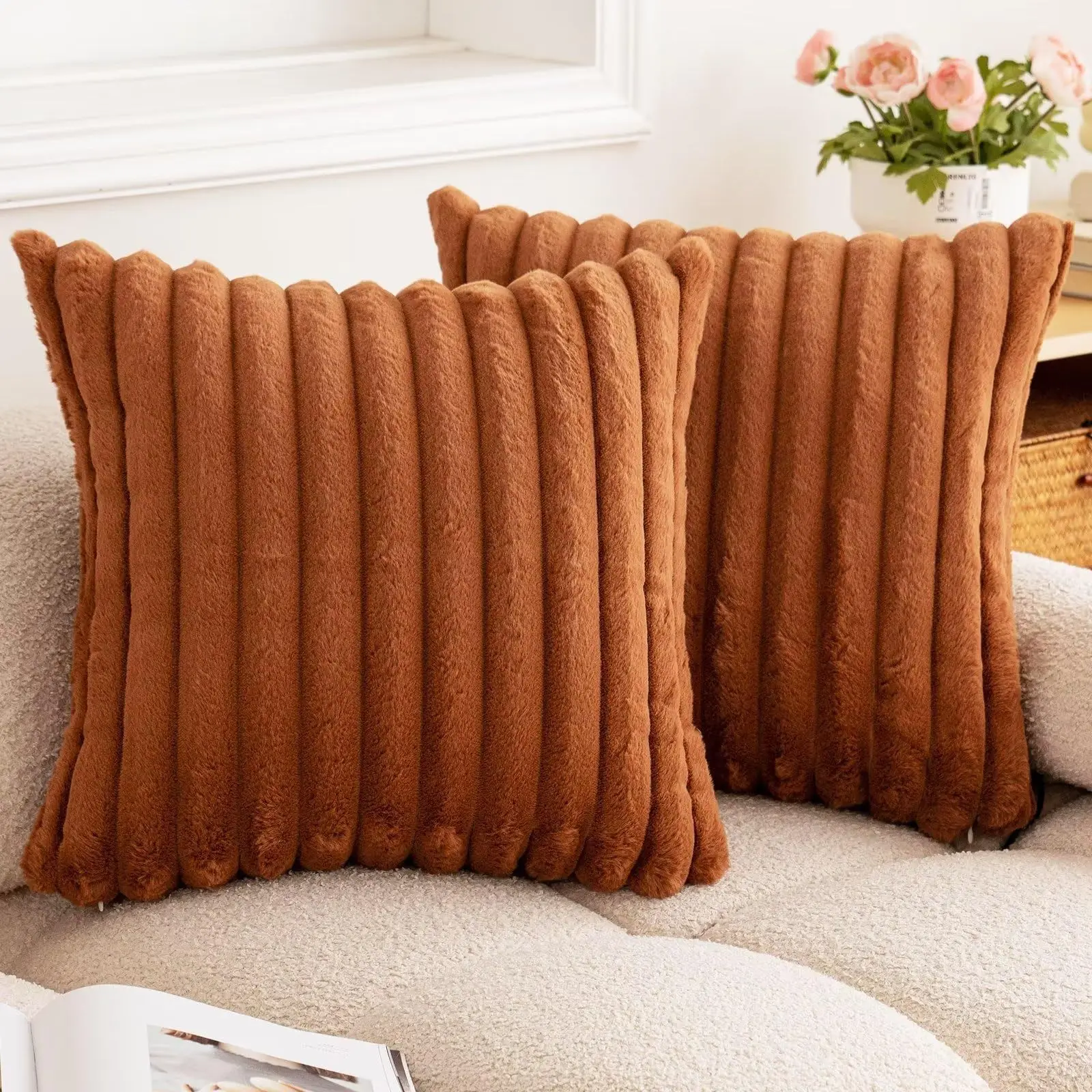 40x40 45x45 Faux Kaninchen Fell Quadrat Kissenbezug Neue Große Dicke Gestreifte Super Weiche Einfarbig Kissenbezug Sofa Dekor Kissenbezug
