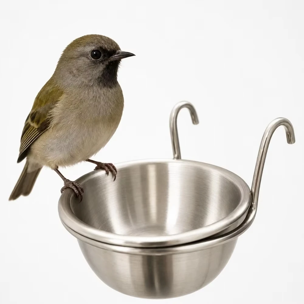 Stainless Steel Bird Feeder Cup Parrots Parakeet Cage Water Dish Bowl Pet Feeding Hanging Metal Utility Tool Kits Sets Pro Max