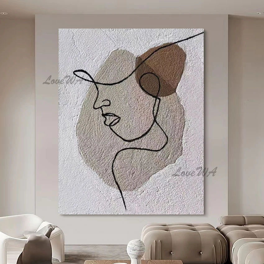 

Line Abstract Face Figure Painting Cheap Canvas Pictures Unframed Art Indian Sexy Women Painting For Restaurant Wall Decoration