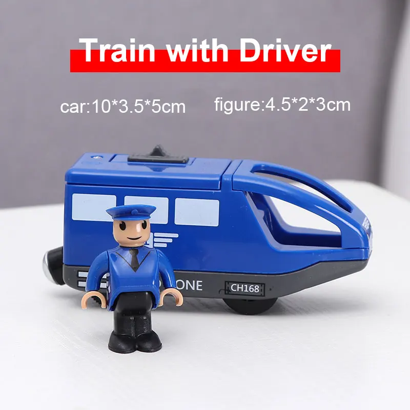 Magnetischer elektrischer Zug mit kleiner Puppe, Druckguss-Schlitz, Spielzeugeisenbahn, Holzschiene, kompatible Lokomotive, elektrischer Schienenzug für Kinder