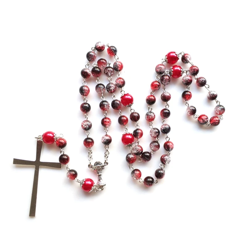 448B Christian Retro for Cross Decorated Mary Blessing Rosary Prayer Necklace amulet Religious Jewelry for Cross Necklace Jew