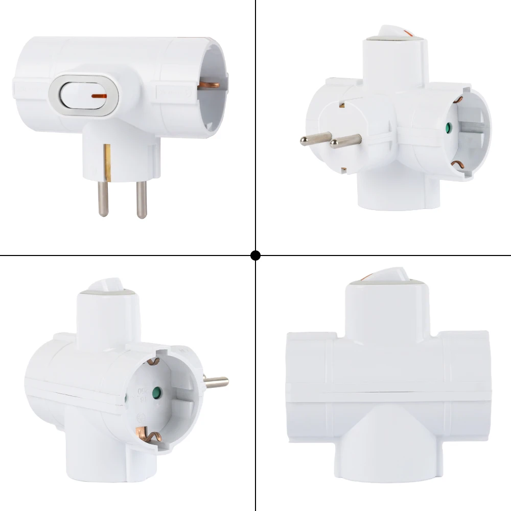 1/2 قطعة مخرج كهربائي متعدد الجدار معيار أوروبي، مقبس تمديد مع مفتاح، 3 مقابس طاقة، سعة 3680 وات، CR، Rosh #5