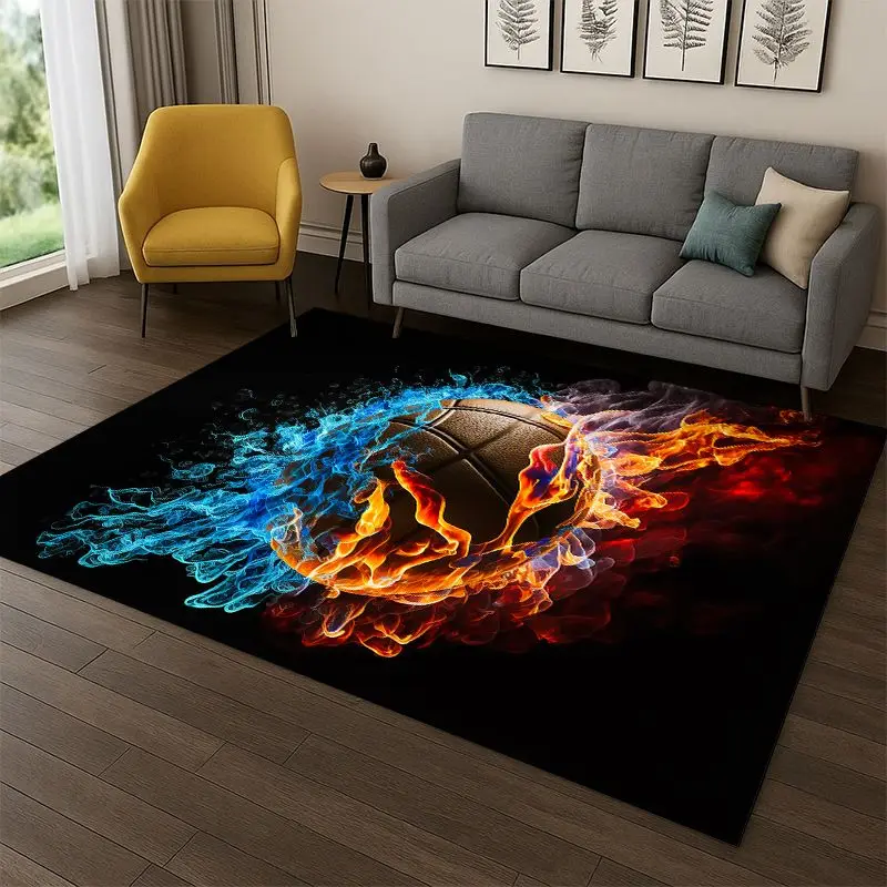 Retro Basketball Court Cartoon Sports Carpet Rug for Bedroom Living Room Sofa Playroom Doormat Home Decor,Kid Area Rug Non-slip