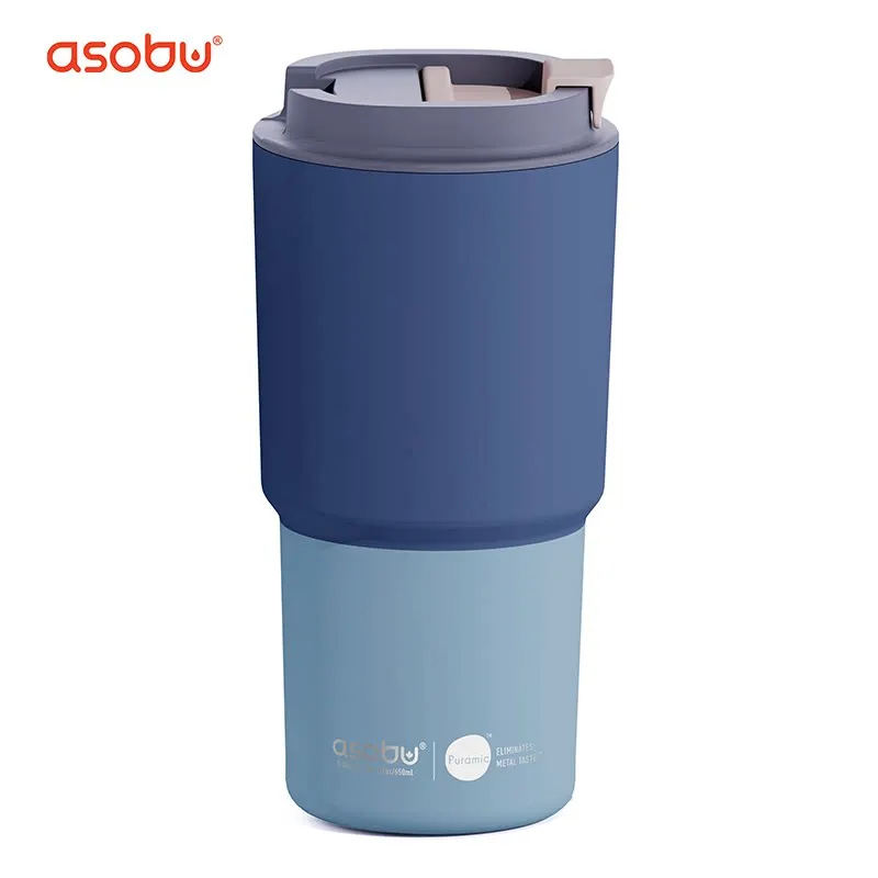 ASOBU BF62 650ml 22oz Pick Me Up Vacuum Insulated Stainless Steel Coffee Travel Mug Ceramic Lined Tumbler Leakproof Flip Top Lid