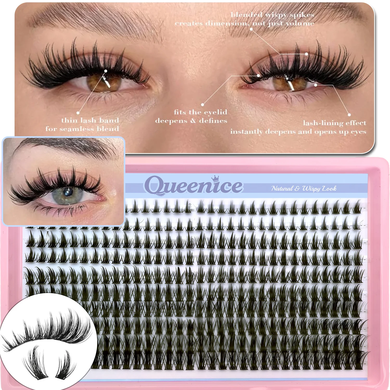 Manga Lash Wispy Anime Wimper Extensions 8-16mm Cluster Wimperextensions, D-Curly Individuele Wimpers, Herbruikbaar, Beginnersvriendelijk