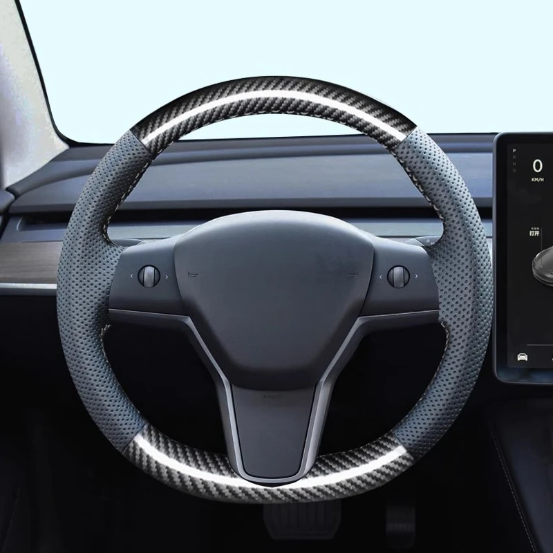 

Сшитый вручную противоскользящий дышащий кожаный чехол на руль для Tesla Model 3 Y X S, аксессуары для салона автомобиля