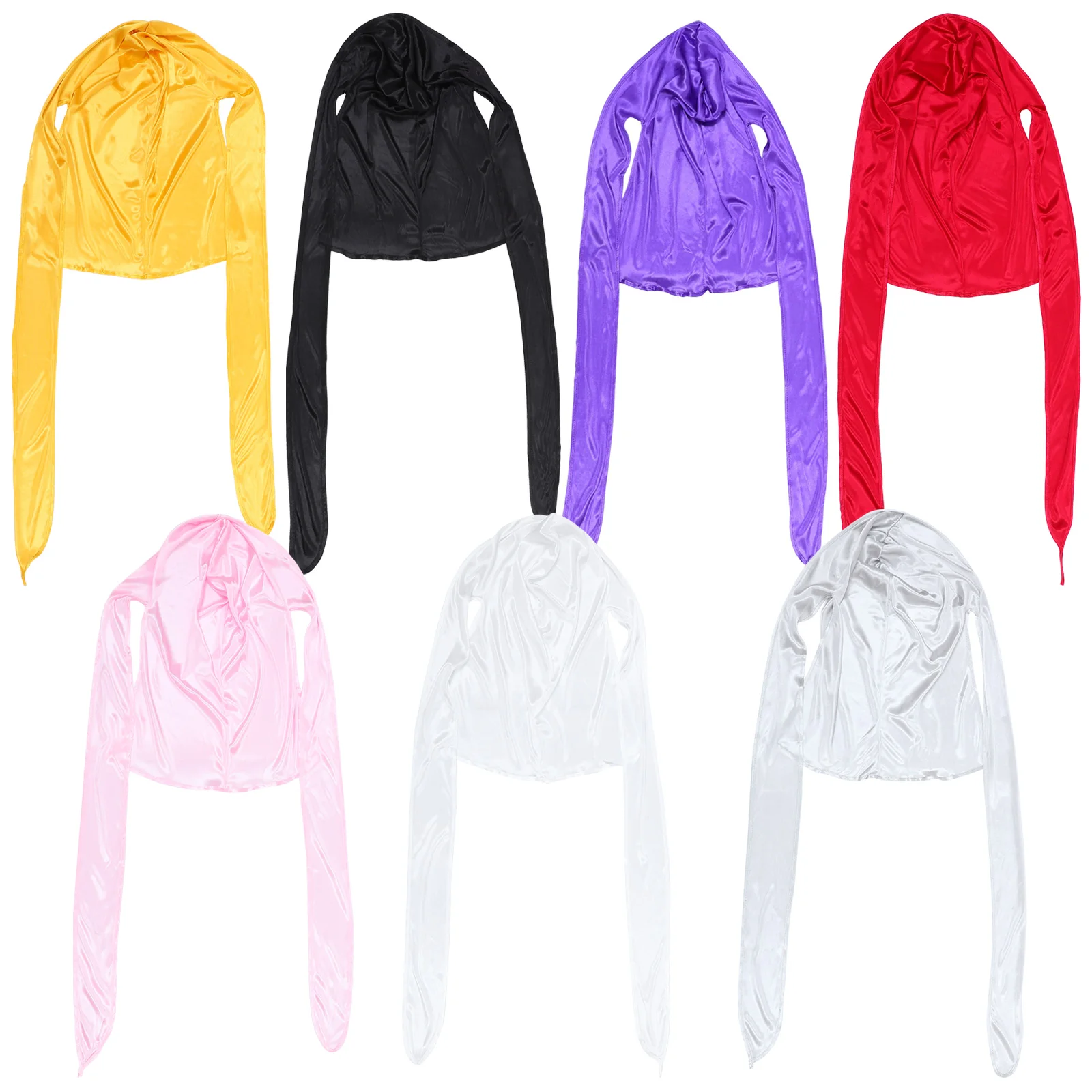 

7Pcs Silk Pirate Hat Satin Durag Men Women Long Tail Wide Strap Lightweight Breathable Comfortable Soft Smooth Fabric