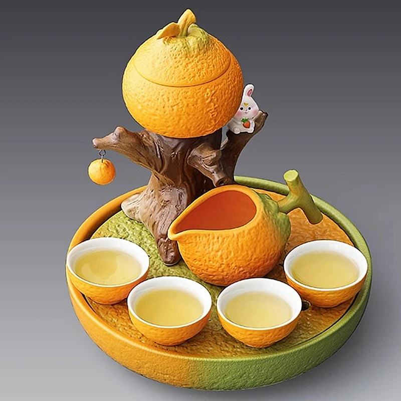 New Orange Kung Fu Tea Set for Home Lazy Automatic Tea Maker, Specifically Designed for Housewarming Tea Making in A New Home