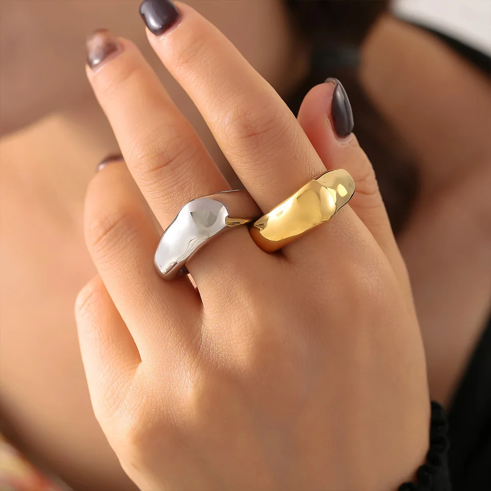 خاتم نسائي بتصميم بسيط مربع هندسي من الفولاذ المقاوم للصدأ وإكسسوارات مجوهرات متعددة الاستخدامات